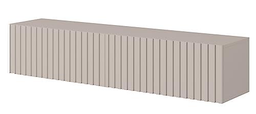 SELSEY Wooden Wall-Mounted TV Cabinet 138.6 x 31.6 x 30 cm for TVs Up to 60'', Taupe Grey Finish with Slatted Front, MDF Body, Modern Rustic Units for Living Room