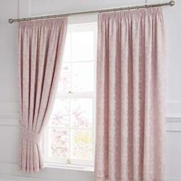 "Serene Blossom-Jacquard Lined Pencil Curtains with Tie-Backs, Blush Pink, 66"" Width x 72"" Drop (168 x 183cm)"