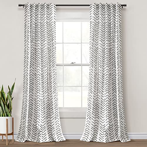 "Lush Decor Hygge Modern Arrow Linen Look Window Curtain Panel Pair, 84"" L X 40"" W, Black & White"