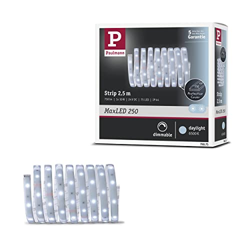 Paulmann 79875 MaxLED 250 LED Strip 2.5m Daylight IP44 Protect Cover incl. 1x10-watt Strip Lighting Strip 6500 K