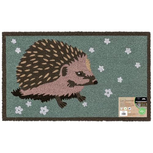 JVL Eco-Friendly Latex Backed Coir Entrance Doormat, 45x75cm - Hedgehog