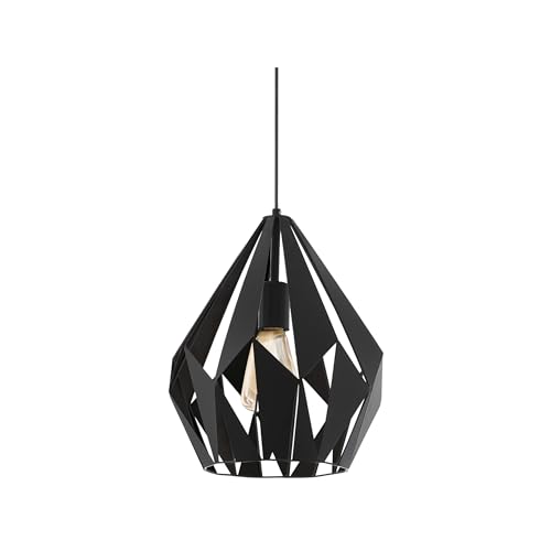 Eglo Pendant Lighting Carlton, Vintage Hanging lamp for Dining Table, Ceiling Light Fitting Living Room, Black Metal, E27 Socket, Ø 31 cm