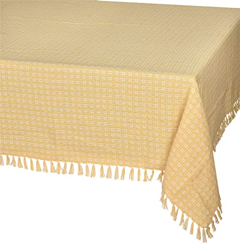 The Season Thread Table Cloth, Yellow/White Woven Fringed, 100% Cotton Table Cover, Size 52x70 Inch, Suitable for Formal Dining, Everyday Meals and Casual Occasions.