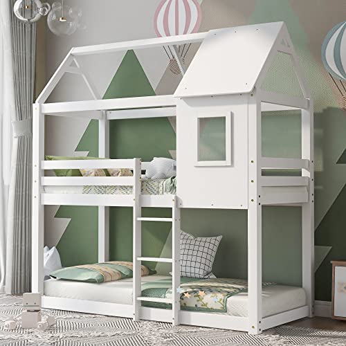 Ball & Cast Bunk Bed, Children Cabin Bed, Single Bed for Kids, Twin Sleeper, Solid Pine Wood,3FT -White