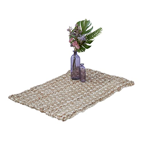 Relaxdays Jute Rug, 60 x 90 cm, Handwoven Mat, Natural Fibres, Hallway Runner, Living Room, Kitchen, Beige/Cream