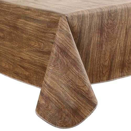 Heavy Duty Vinyl Tablecloth with Flannel Backing Waterproof Oil-Proof Plastic Table Cloth Stain-Resistant Wipeable Rectangle or Square Table Cover for Indoor and Outdoor (Wood, 54X54 Inch)