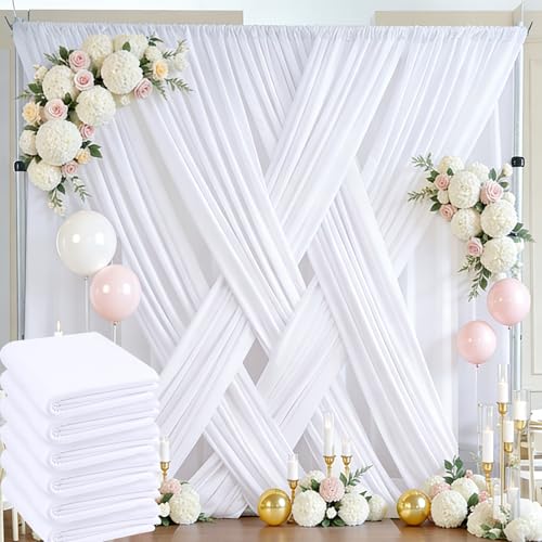 Htper 30ft x 10ft White Backdrop Curtain Panels for Parties, Thick Wrinkle Resistant 6 Panels Polyester Wedding Backdrop Drapes for Birthday Backdrop Photography Home Decorations