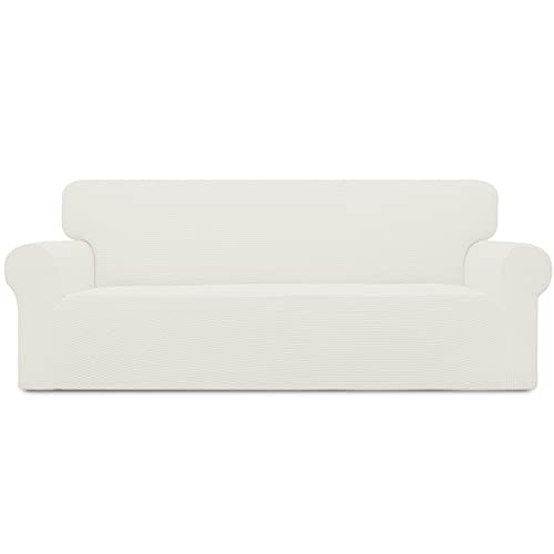 Easy-Going Stretch Sofa Slipcover 1-Piece Couch Sofa Cover Furniture Protector Soft with Elastic Bottom for Kids, Spandex Jacquard Fabric Small Checks(Sofa, Cream)