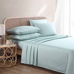 Tommy Bahama- Queen Sheet Set, 6-Piece Set, Luxurious Sateen Cotton-Rich Bedding Set with Bonus Pillowcases, Tropical Inspired Room Essentials (Solid Turquoise, Queen)