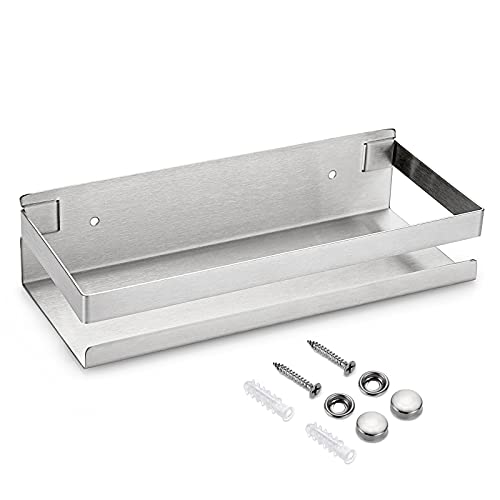 OwnMy 10 Inch Bathroom Shower Shelf Stainless Steel Bath Kitchen Basket Shower Caddy Rack, Rust Proof Metal Bathroom Storage Floating Shelves Wall Mounted Shower Corner Rectangular Shelf (Silver)