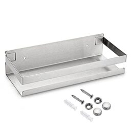 OwnMy 10 Inch Bathroom Shower Shelf Stainless Steel Bath Kitchen Basket Shower Caddy Rack, Rust Proof Metal Bathroom Storage Floating Shelves Wall Mounted Shower Corner Rectangular Shelf (Silver)
