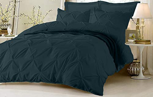 High Thread Count 1 Piece Queen Duvet Cover Luxury Teal Bedding Set - Long Staple 100% Egyptian Cotton 800 Series Pinch Pleated Duvet Cover Pillow Shams with Corner Ties Hotel Quality Duvet Cover