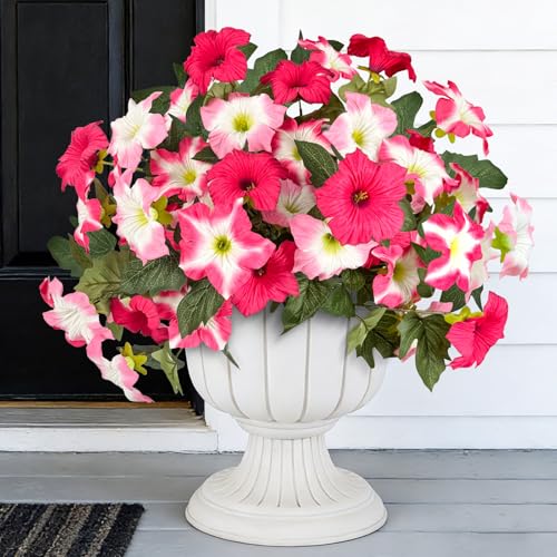 ICX 4PCS Faux Petunias Silk Flower, Artificial Flowers for Outdoors, Outdoor Flowers UV Resistant for Outside, Pot, Front Door, Porch, Yard, Patio, Window Box, Hanging Basket (Rosy Red