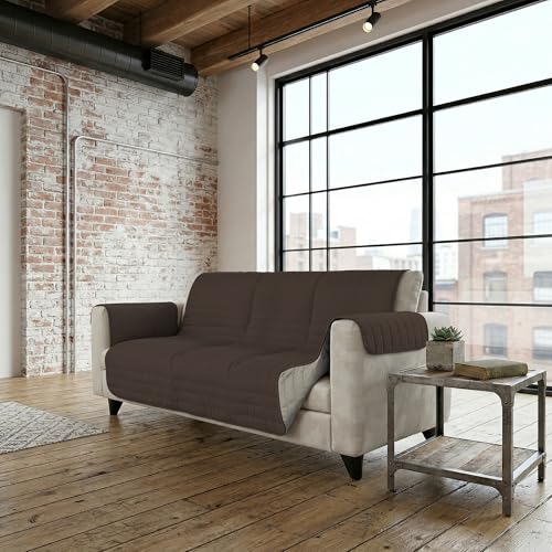 Italian Bed Linen TRENDY Microfibre Two-Tone Sofa Cover, Brown/Cream, 3 Seater
