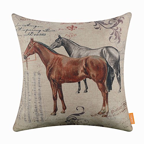 "LINKWELL 18""x18"" Shabby Chic Horse Burlap Pillow Cover Cushion Cover CC1456"