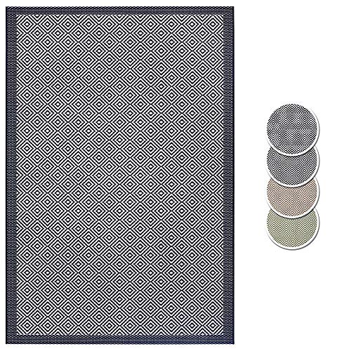 Hanse Home Jakarta Flat Weave Indoor and Outdoor Rug, Weatherproof, Modern Geometric Diamond Pattern Design for Living Room, Bedroom, Balcony, Patio, Garden - Blue/Cream, 120 x 170 cm