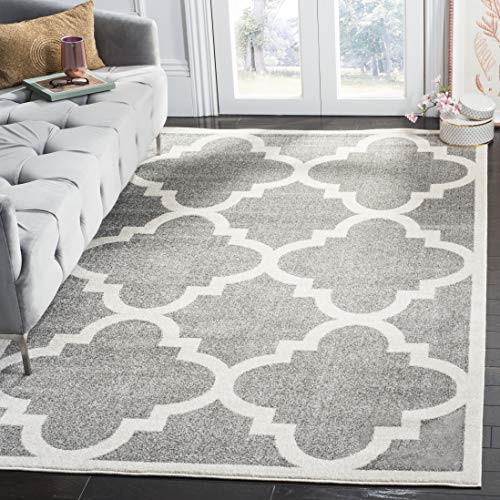 Safavieh Trellis Indoor/Outdoor Woven Rectangle Area Rug, Amherst Collection, AMT423, in Dark Grey / Beige, 183 X 274 cm for Garden, Patio or Any Outdoor Space