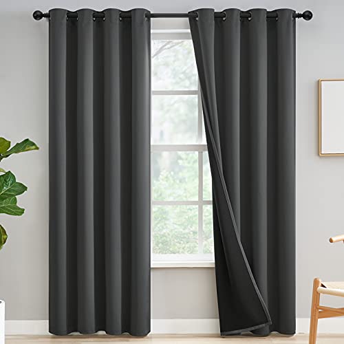 Yakamok 84 Inch Length 100% Blackout Privacy Curtains for Bedroom, Dove Grey Total Light Blocking Drapes, Full Room Darkening Thermal Insulated Solid Grommet Panels for Living Room, 52Wx84L, 2 Panels
