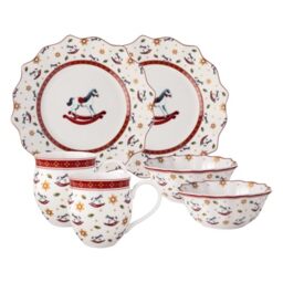 Villeroy & Boch - Toy's Delight Breakfast Set for 2 Rocking Horse 6 Pieces Multicoloured, Christmas, Crockery Set with Breakfast Plates, Cups and Bowls, Christmas Dishes, Premium Porcelain