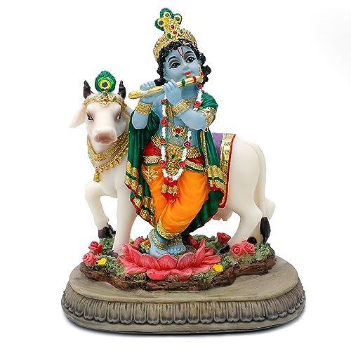 "alikiki Hindu God Lord Krishna Statue - 5.7"" H India Idol Krishna Sculpture Gifts for Indian Friends Family Man Woman Pooja Murti Item Altar Meditation Yoga Spiritual Decor"
