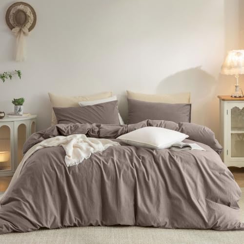 Elimmo Duvet Cover Super King Plus: 100% Washed Cotton Linen Like Comfy - 3-Pcs Breathable Lightweight & Soft Cozy All???Season Modern Bedding with Hidden Zipper & 8 Corner Ties, Easy Care