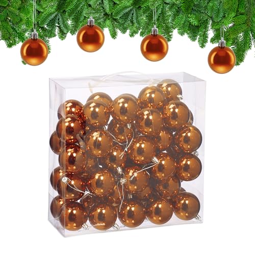 Relaxdays Christmas Baubles, Set of 50, Festive Tree Ornaments, D: 6 cm, Holiday Decorations, Plastic, Shiny, Orange