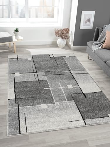 Mia's Mosaix - Modern Dense Short Pile Rug for Living Room and Bedroom with Contour Cut, Geometric Patterns, Chequered, in Grey, 120 x 160 cm