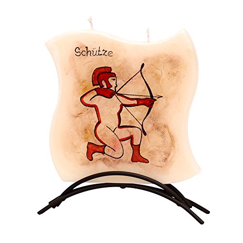 Dekohelden24 Sagittarius Zodiac Sign High-Quality Flat Candle with Metal Stand, 16 x 16 cm