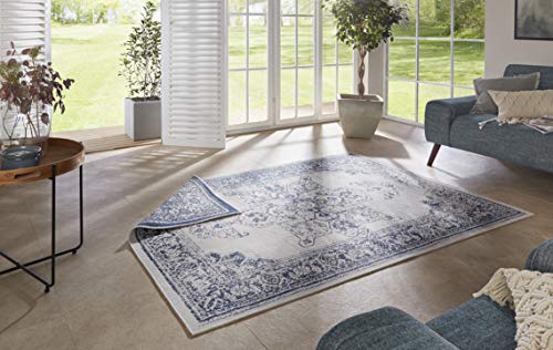 bougari Borbon Flat Weave Reversible Rug for Indoor and Outdoor Use Borbon. 120x170 cm Blue Cream