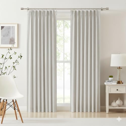 "Kayne Studio Nature Blended Linen Pinch Pleat Blackout Curtains 84 inch Long for Living Room Bedroom,Thermal Insulated Window Treatments Pleated Drapes for Track with 9 Hooks,40""x84"",Beige,1 Panel"