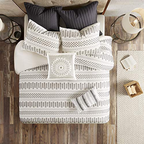 INK+IVY Fashion Bedding, Cotton, Rhea Jacquard Ivory/Charcoal, King