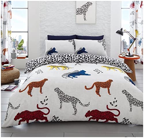 GC GAVENO CAVAILIA Cheetah Print Duvet Set Double Natural Bedding, 3 Piece Cotton Blend Reversible Leopard Spot Animal Bedlinen