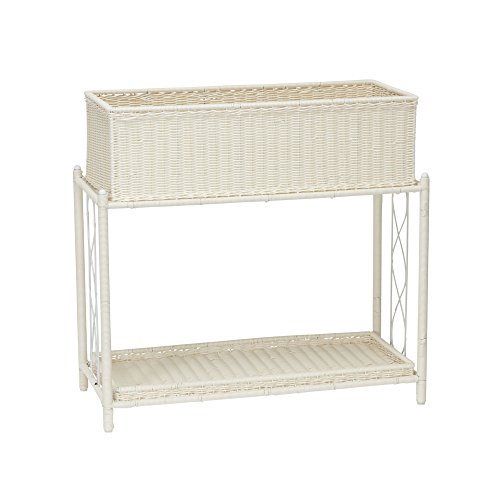 Household Essentials Indoor Outdoor Resin Wicker Planter Stand, White