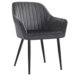 SONGMICS Dining Chair, Armchair, Upholstered Seat, with Armrests, Seat Width 49 cm, Metal Legs, Velvet Coating, Load: 110 kg, for Living Room, Bedroom, Grey LDC087G01
