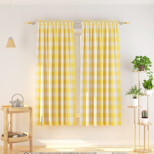 NATUS WEAVER Buffalo Check Curtains 72 inches Long Cotton Basement Yellow and White Gingham Plaid Kitchen Window Panels Living Room Checker Drapes Bedroom Rod Pocket Window Treatment 2 Panels