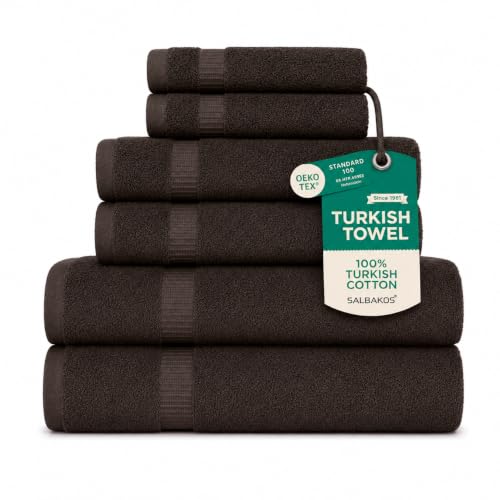 SALBAKOS Turkish Luxury Hotel and Spa Turkish Cotton, Organic, Eco-Friendly Bath Sheet (Set of 2) 6 Piece Set Chocolate