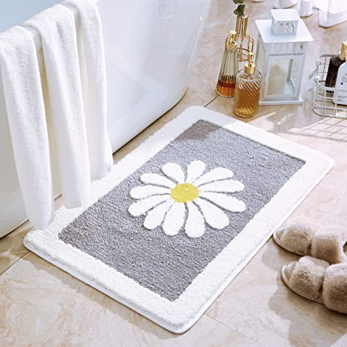 "Dorruger Bathroom Rugs Mat, White Flower Bath Rugs Fluffy Soft Superfine Fiber Rugs Non Slip Bath Mat Machine Wash Plush Mats,Bathroom Rug for Bathroom Shower Room (16""×24"", Gray)"