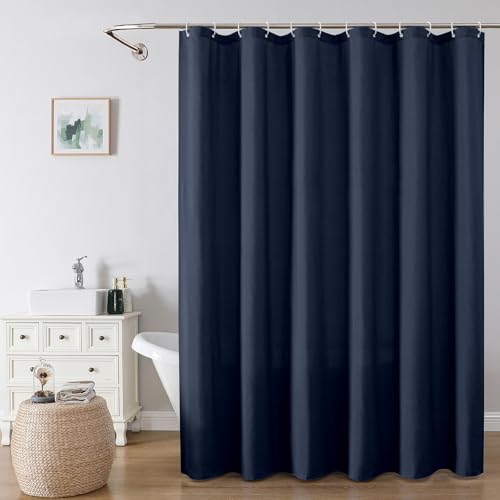 OVZME Zora 96 Inch Shower Curtain Set with 12 Plastic Hooks, Plain Fabric Shower Curtain for Bathroom - Extra Long Shower Curtain, Water Resistance, Machine Washable Soft Cloth, 72WX96L, Navy Blue