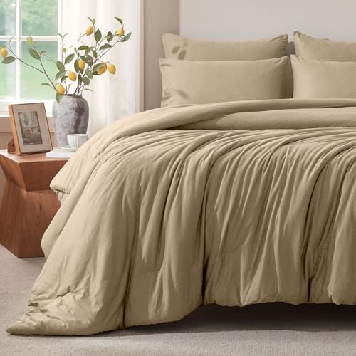 Voguease Twin Comforter Set, Comforters Twin Size Bed Sets, Luxury Ultra-Soft Jersey Knit Bedding, Khaki Lightweight Down Alternative Bed Comforter for All Season, 2 Piece Bedding Set