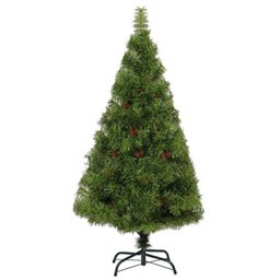 Shatchi 5ft 150cm Elegant Desiner Green Bushy Christmas Tree Boulder Pine with Berry Xmas Festive Decoration