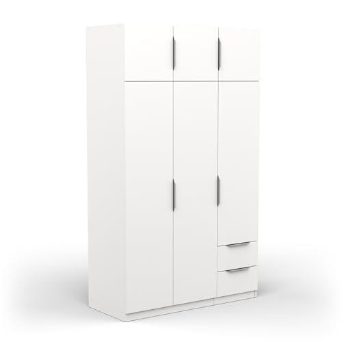 Demeyere 391372 Armadio Guardaroba Moderno con 6 Ante e 5 Ripiani 2 cassetti-Bianco opaco-119, Legno ingegnerizzato, Grigio, 119,4 x 51,1 x 203 cm