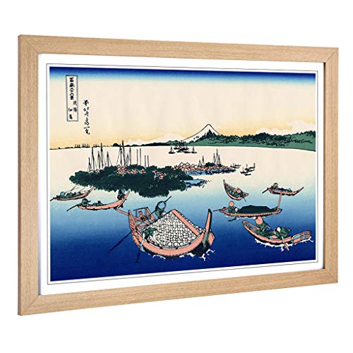 Big Box Art Framed Print of Hokusai Japanese Oriental Tsukada Island Design - Wall Art Picture - Home Decor for Kitchen, Living Room, Bedroom, Hallway, Oak, A2 / 24.5x18 Inch / 62x45cm