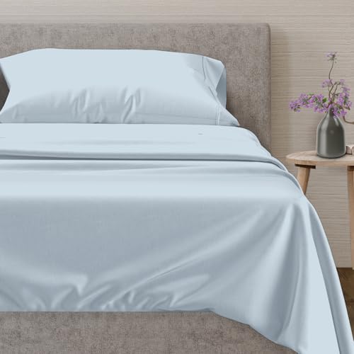 Mayfair Linen 100% Egyptian Cotton Sheets, Sky Blue Twin XL Sheets Set, 600 Thread Count Long Staple Cotton, Sateen Weave for Soft and Silky Feel, Fits Mattress Upto 18'' DEEP Pocket