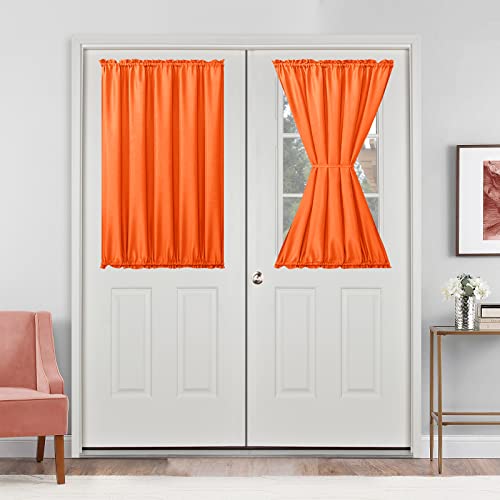 Hiasan French Door Curtains Privacy, Rod Pocket Semi Sheer Front Curtain for Door Window, 1 Panel (Pumpkin Orange, W 52 inch x L 40 inch)