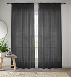 "Enhanced Living Black Voile Curtains for Living Room Panel Pair - 57 Wide x 72 Drop - Plain Woven Slot Top Sheer Curtains (57""x72"") 145x183cm"