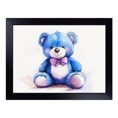 Lap Tray with Bean Bag Cushion, Teddy Bear Graphic - Handmade in the UK, Raised Wooden Edge, Padded Cushion, Heat-Resistant Wipe-Clean Surface, for Meals, Laptops and Crafts