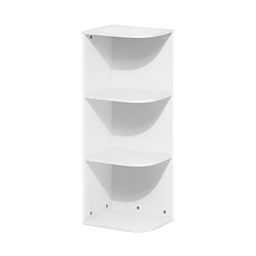 Furinno PASIR Book Shelf, 3-Tier Corner Bookshelf, Open Shelves Bookcase 9.3 x 12 x 31.5, for Living Room, Bedroom, Home Office, White