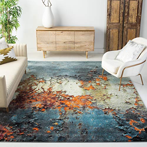Safavieh Contemporary Rug for Living Room, Dining Room, Bedroom - Glacier Collection, Short Pile, in Blue and Multi, 201 X 274 cm