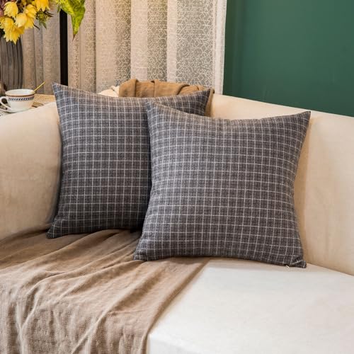 GLORY SEASON Tweed Throw Pillow Covers Woolen-Style Fabric Square Pillow Cases for Farmhouse Cushion Case and Home Sofa Couch Decor Pack of 2,18x18 Inch (18x18 in, Senior Grey Plaid)