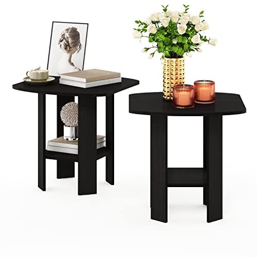 Furinno SIMPLE DESIGN Side Table Set of 2, 2-Tier End Table, Open Shelves Night Stand, Bedside Table, for Living Room, Bedroom, Espresso